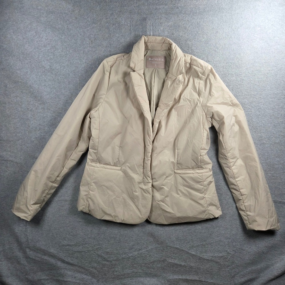 Athleta Puffer Blazer Women Large Beige Quilted Lightweight Professional Jacket - Picture 2 of 11